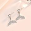Girl Hot CZ Mermaid Fish Tail 925 Sterling Silver Stud Earrings - 14K Yellow Gold