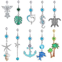 10Pcs 14G Dangle Belly Button Rings for Women 316L Stainless Steel Navel Rings  - default