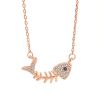 Gift CZ Fish Bones 925 Sterling Silver Necklace - Silver
