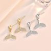 Girl Hot CZ Mermaid Fish Tail 925 Sterling Silver Stud Earrings - 14K Yellow Gold