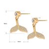 Girl Hot CZ Mermaid Fish Tail 925 Sterling Silver Stud Earrings - 14K Yellow Gold
