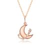 Women Shell Crescent Moon CZ 925 Sterling Silver Necklace - Rose Gold