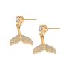 Girl Hot CZ Mermaid Fish Tail 925 Sterling Silver Stud Earrings - 14K Yellow Gold
